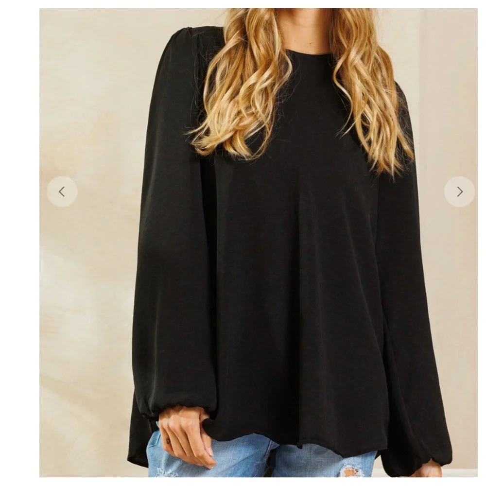 Boho Balloon Long Sleeve Solid Blouse - Picture 5 of 5